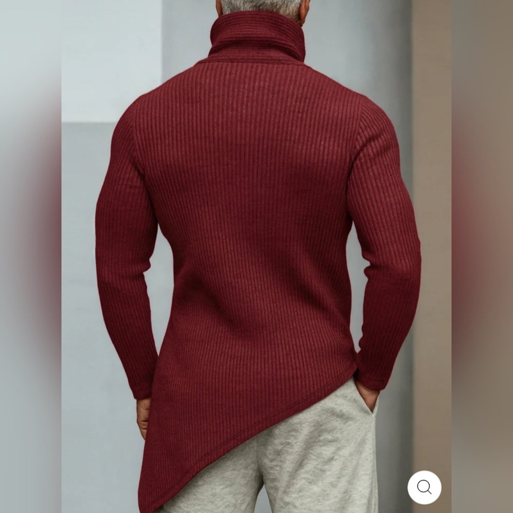 Coofandy Wine Red Asymmetrical Zip-Up Sweater - Picture 4 of 9